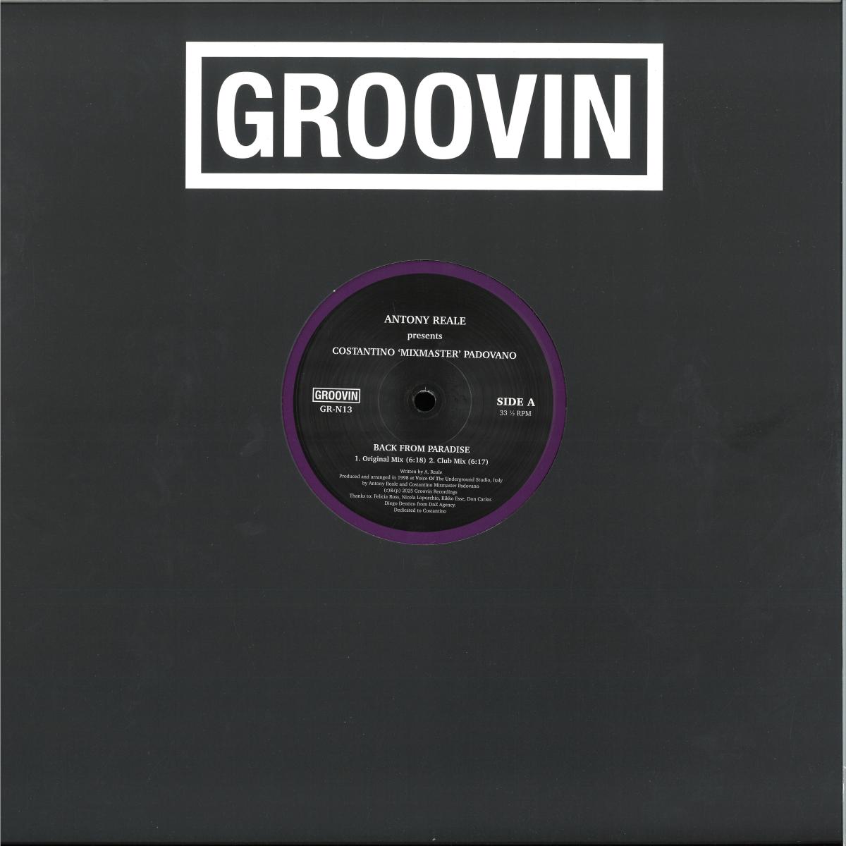 Antony Reale, Costantino "Mixmaster" Padovano — Back From Paradise vinyl cover