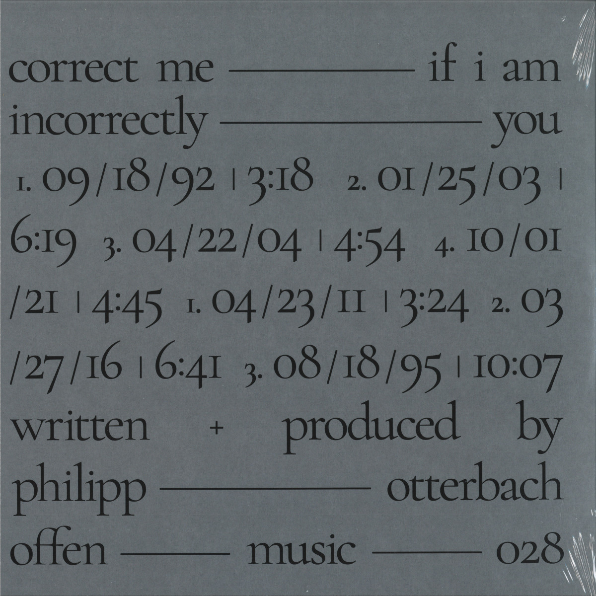 Philipp Otterbach — CORRECT ME IF I AM INCORRECTLY YOU LP vinyl cover